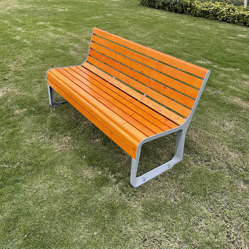 Outdoor park chair bench strip landscape cast aluminum backrest solid wood bench outdoor place leisure seat stainless steel seating