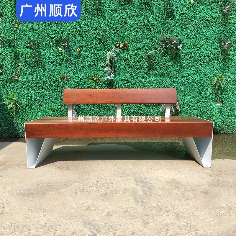 Custom backrest park chair Wrought iron outdoor anti-corrosion leisure bench Iron chair Double solid wood balcony courtyard bench