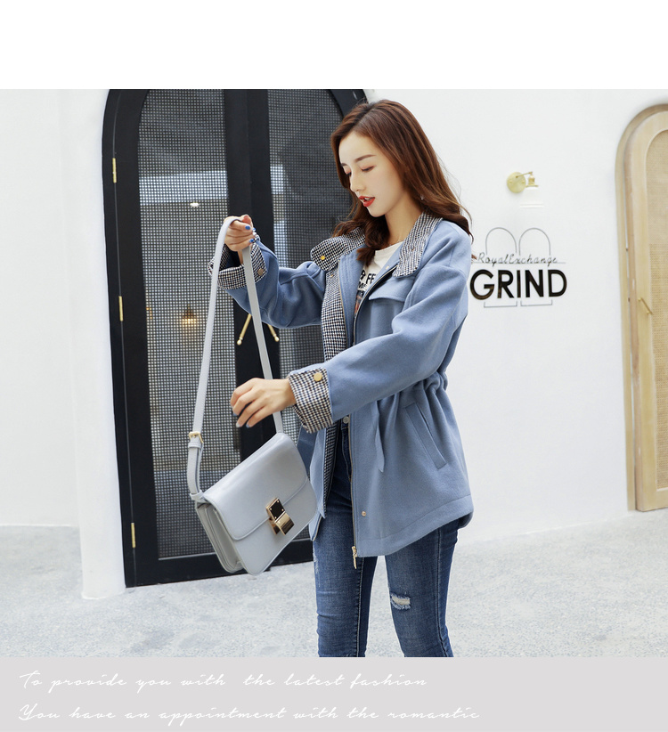 Áo khoác nữ dài 2018 thời trang mới Phiên bản Hàn Quốc của chiếc áo len cổ lọ màu xanh retro tự luyện áo dạ nữ dáng ngắn
