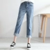 Quần jean nữ mùa hè 2019 Thời trang mới của Hàn Quốc Tính khí retro Màu xanh nhỏ tươi Chín quần thẳng - Quần jean