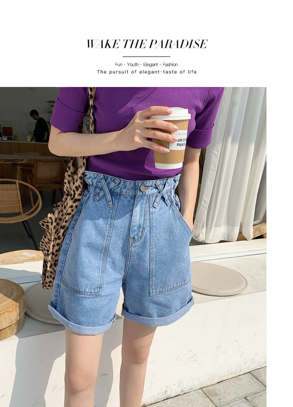 Thời trang váy ngắn nữ mùa hè 2019 phiên bản mới của Hàn Quốc diện đồ đáy đơn giản với quần jeans cạp cao tự nhiên - Quần jean