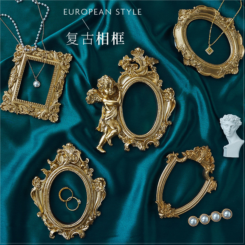 Golden Retro Photo Frame Ins Mejia Ornaments Decoration Valley Beauty Net Red Pendulum photography Background Photographed Props