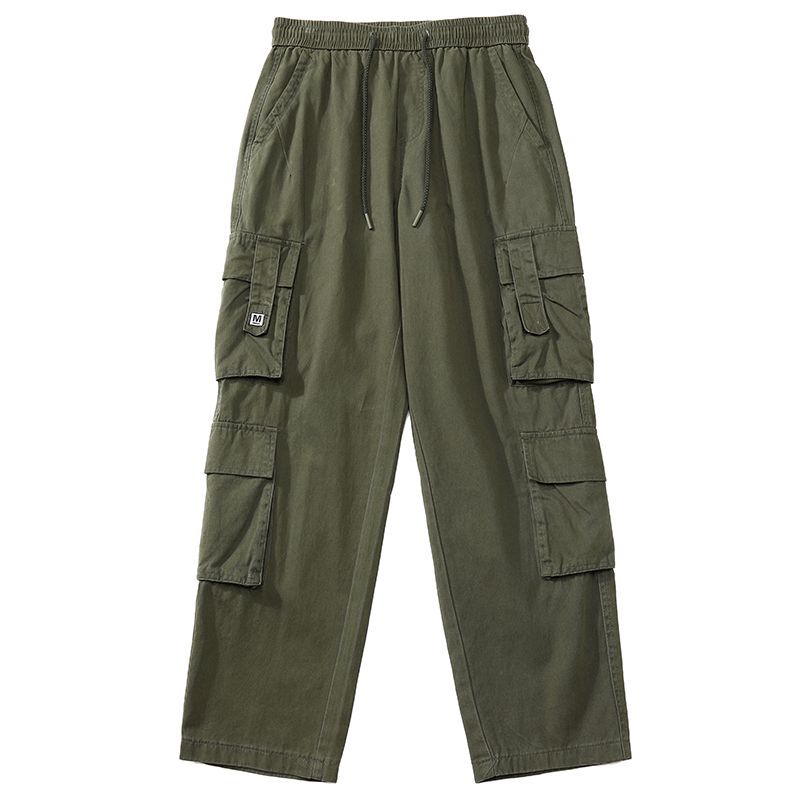 Men's Pure Cotton Multi-Pocket Cargo Pants, Loose Fit, Durable Work Casual Safety Pants, Straight-Leg, Plus-Size, Wide-Leg Long Pants for Autumn