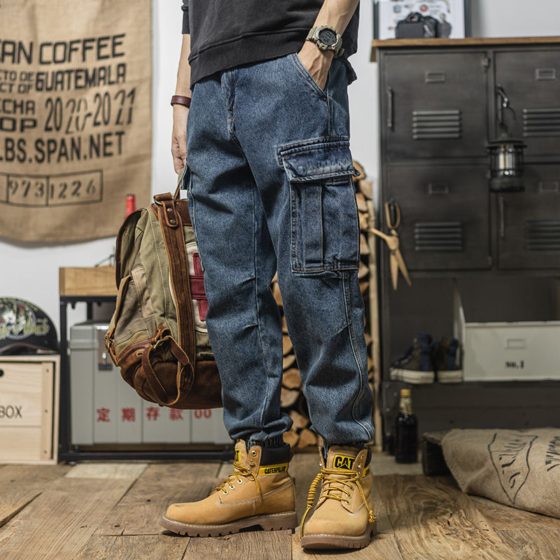 Spring, Autumn and Winter Welding Denim Work Pants for Men, Anti-Scalding, Labor Protection, Wear-Resistant, Pure Cotton, Thickened, Loose-Fitting Workwear Jogger Pants