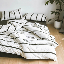 Japan-style brief Naked Sleep Full Cotton Tianzhu Pure Cotton Four Pieces Knitted Cotton Striped Bed Linen Quilt Cover 1 8 Bed Bedding