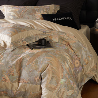 American-Style Retro High-End Long-Staple Cotton Four-Piece Set, All-Cotton Satin Fitted Sheet and Duvet Cover for Master Bedroom Bedding