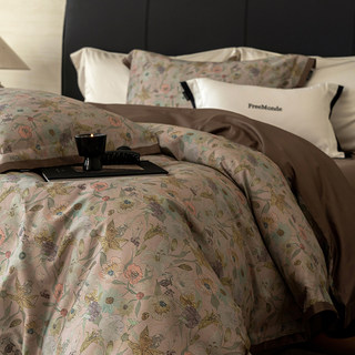 American-Style Retro High-End 100S Satin Long-Staple Cotton Four-Piece Bedding Set for Sleeping Naked, Including Bed Sheet and Duvet Cover for Master Bedroom