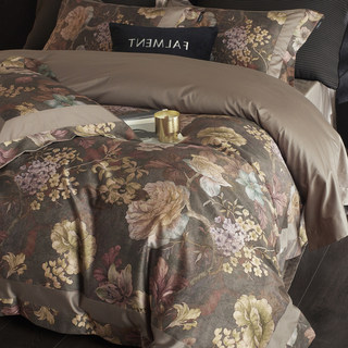 American-Style Retro High-End 100S Long-Staple Cotton Four-Piece Floral Bedding Set for Sleeping Naked, Satin Bed Linens for Master Bedroom