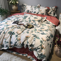 High-end custom 60 tribute satin encryption Egyptian long suede cotton four pieces of European style oil painting Flower All cotton 1 8m bed goods