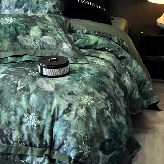 Falman American Retro Niche Dark Green Long-Staple Cotton Four-Piece Set Pure Cotton Duvet Cover Luxury Bedding for Sleeping Naked