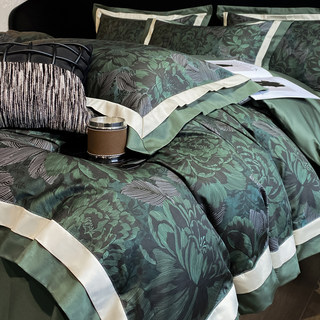 Falman American Retro Style All-Cotton Dark Green Long-Staple Cotton Four-Piece Bedding Set, Satin Bedding for a Luxurious Feel