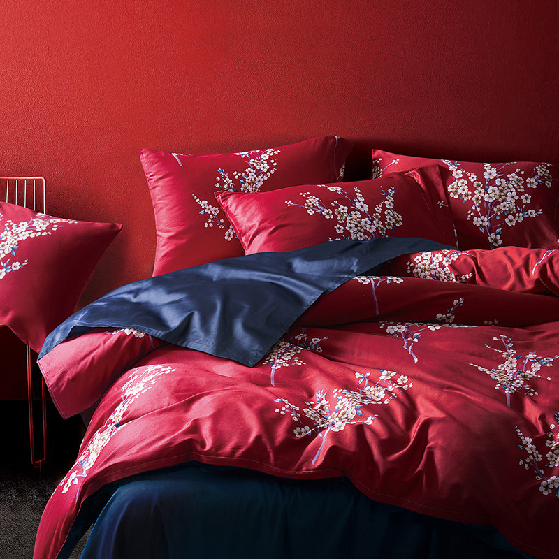 Chinese red wedding 60 Egyptian long-staple cotton four-piece cotton gongsatin printing wedding bedding