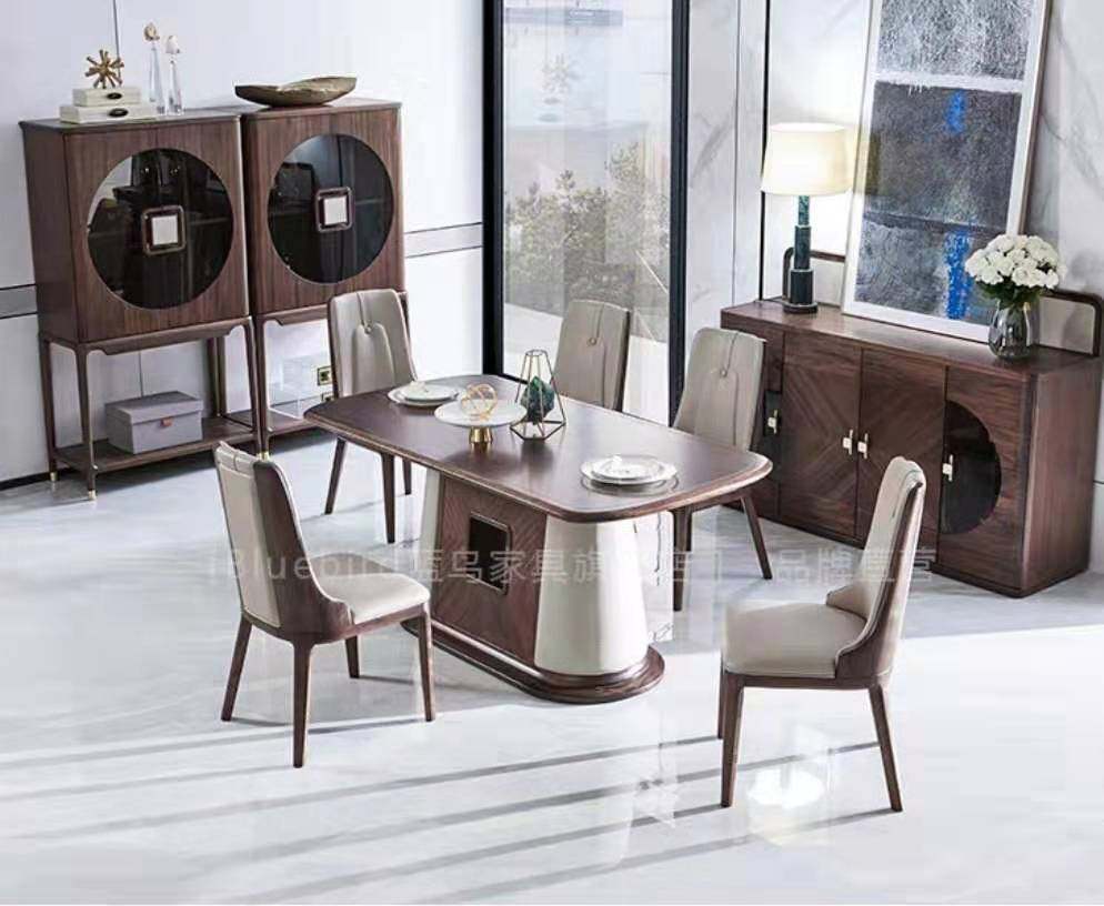 Blue bird furniture Ukinwood dining table New Chinese solid wood long tables modern light luxury table and chair combination