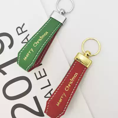 Xiaomei hand-made Christmas and New Year sheepskin contrast color keychain diy material with cut hole handmade leather goods private customization