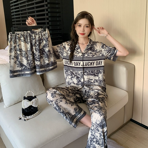 Пижама, шелковые шорты для влюбленных, кардиган, комплект, короткий рукав, изысканный стиль, 3 предмета