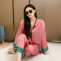 Summer Ice Silk Sleepwear Lady Long Sleeve Summer Home Conserved 2022 Spring Autumn New Advanced Sensation Web Red Extras