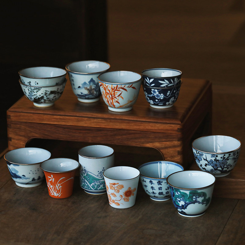 Miyun Saigo Cup collection Qingkyu Glazed Red Poetry Master's Cup Single Bag Silver Lipstick Sketching Gold Jingdezhen Ceramics