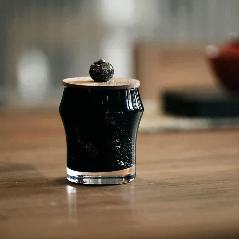 (Idle Fast Living) Boglass Immersive Stars Bamboo Festival Wood Cover Tea Barn Black Sprinkled Tea Leaf Jars 150cc