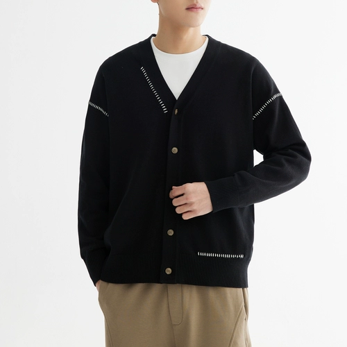 WOOG2005 Черный кардиган, осенний трикотажный свитер, V-образный вырез