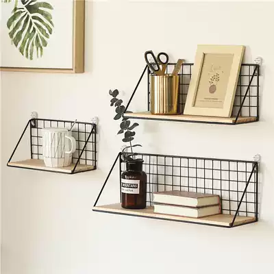 Wall Wall Wall wrought iron shelf non-hole bedroom kitchen powder room storage layer rack hanging wall partition hanging basket