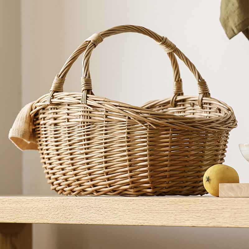 Handle of basket wicket bamboo basket supermarket display basket kindergarten bamboo basket fabricated fruit basket snack cradle