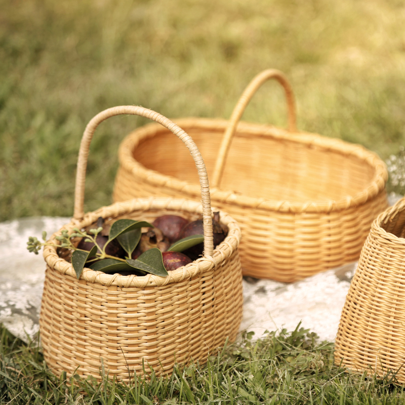 Handmade rattan woven containing basket Hand Picnic Basket Shopping Basket bread basket Home Bamboo Woven Bamboo Basket Gift Basket