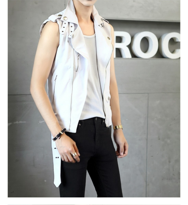 Áo xuân hè 2019 Thanh niên chất lượng cao Slim Full Black Jacket Da nam không tay áo khoác da trắng - Quần áo lông thú áo dạ nam hàn quốc