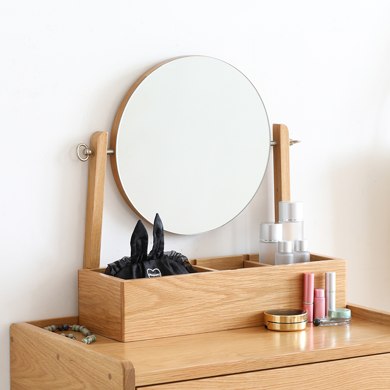 Original Original Vegetarian Table Mirror Makeup Mirror Solid Wood Home Bedroom Modern Minima Small Household Type Combined Dresser Desktop