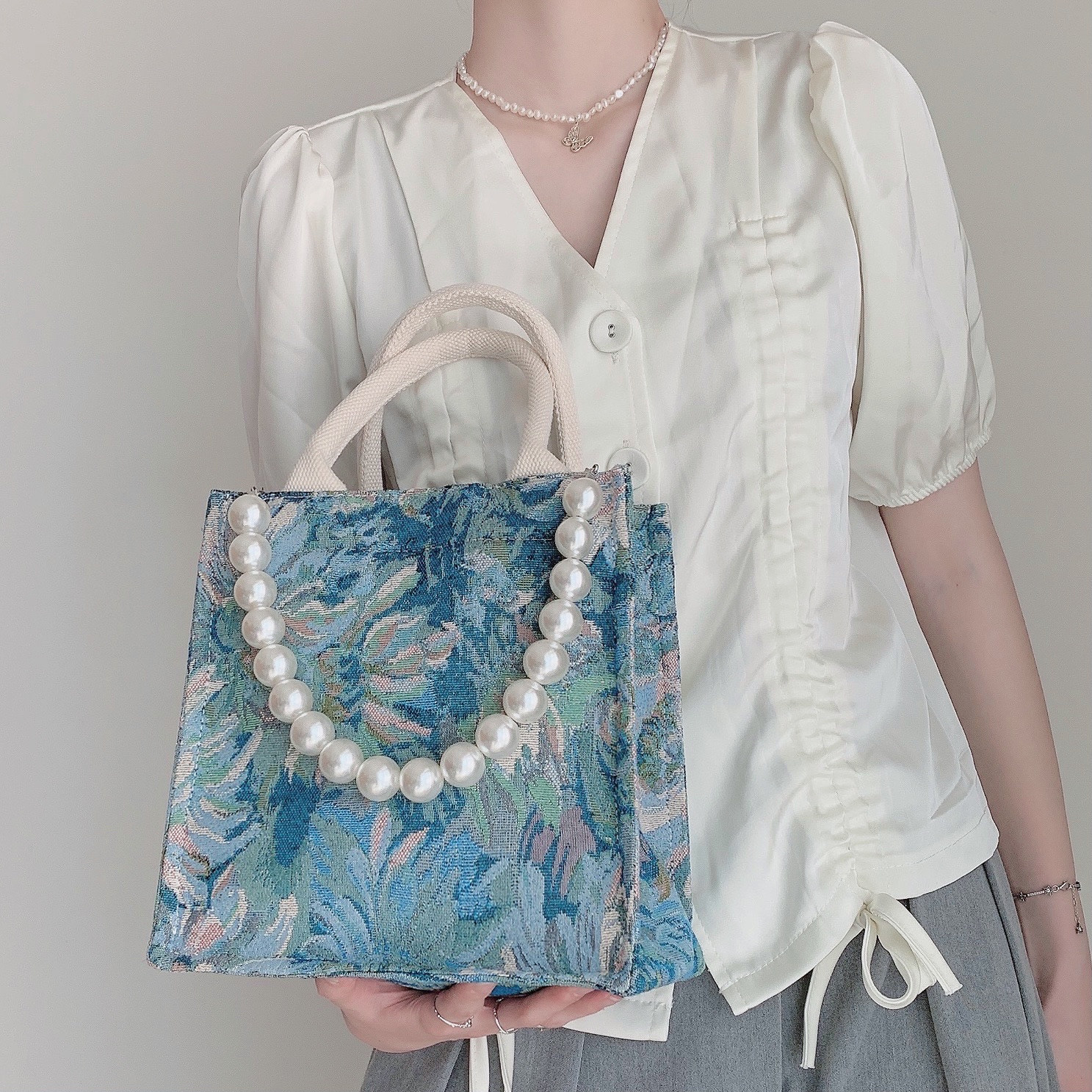 muji hemp cloth renovation bag Monet garden oil painting special bag 2021 new large capacity women's bag single shoulder handbag