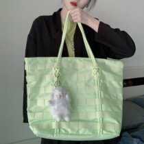 New trendy Air Force One Totbag Fluorescent Lemon Green Fried Street Large Capacity Travel Bag Female Hand Single Shoulder Bag