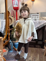 2024 Autumn and Winter Boys and Girls Hooded Knitted Small Cape Warm Shawl Jacket Puff Home Genuine