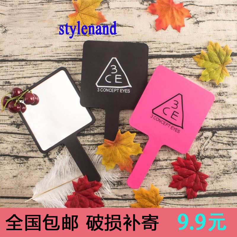 3CE portable cute hand-held dressing single-sided beauty salon handle small makeup mirror custom logo large