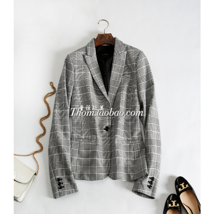 European and American Br Banana Republic Black and White Checkered Elegant Commuter Slim-Fit Single-Button Blazer Plus Size European and American Br Banana Republic Black and White Checkered Elegant Commuter Slim-Fit Single-Button Blazer Plus Size