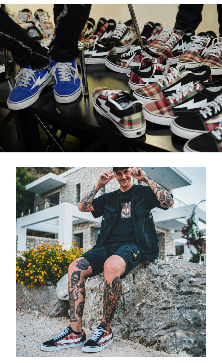 Revenge x bão sét bảng giày ngọn lửa giày skate thoáng khí những người yêu thích giày vải màu xanh - Plimsolls giày thể thao nam đẹp