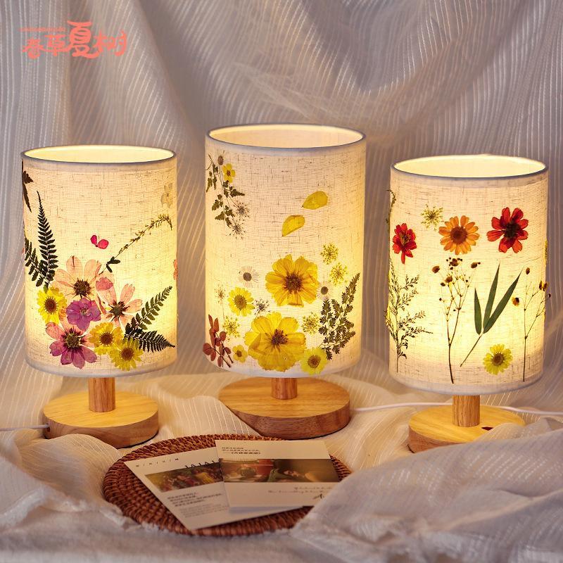 Dried Flower Table Lamp Creative Retro Bedroom Bedside DIY Embossed Flower Night Light DIY Handmade Material Kit