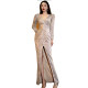 Silver sequined evening dress temperament long-sleeved light luxury niche high-end sense annual meeting host fishtail toast suit bride