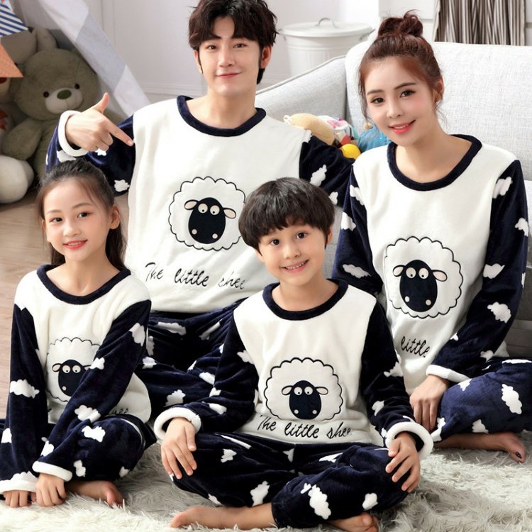 Bộ đồ ngủ cha mẹ flannel mùa thu và mùa đông nhung san hô đồ bộ mặc nhà pijama