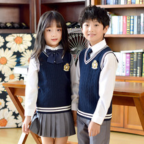 2022 new Korean version of primary and middle school class uniforms school uniforms spring autumn season children clothing sweater vest suit kindergarten garden clothes