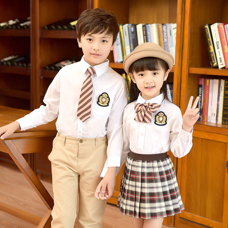School uniforms male and female children's clothing spring and autumn season Inn Wind new white shirt suit elementary school children's class clothes kindergarten gardeners