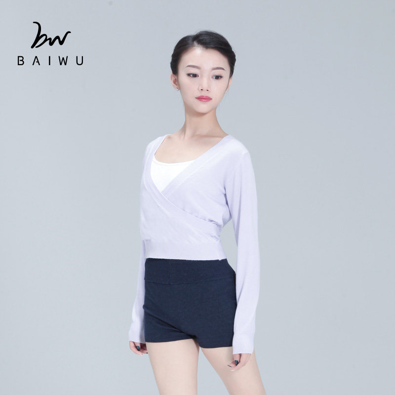 Bai Uk Dance Court Autumn Winter New Adult Ballet Dance Warm Front Cross sweater Skilled Blouse Women