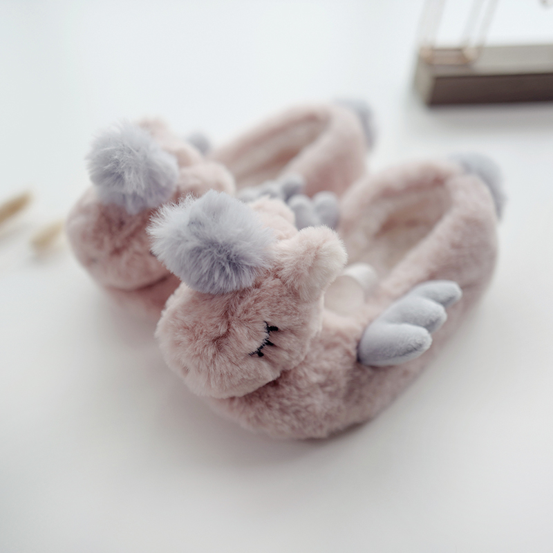 Winter Plush Cute Angel Unicorn Warm Cotton Slippers Indoor Bag Heel Parent-Child Cotton Shoes Rubber Sole Home Shoes