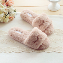 Praise~Anti-rabbit hair silky fish mouth slippers autumn and winter Japanese long hair sweet electric show squinting indoor home slippers