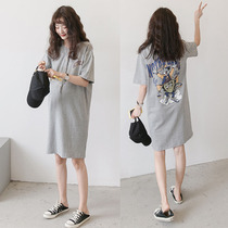 Pregnant women dress summer jacket fashion casual cotton long short sleeve T-shirt skirt tide mother out breastfeeding