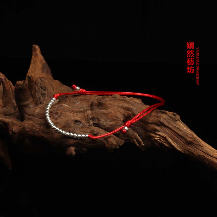 999 sterling bạc chuyển hạt màu đỏ dây đeo vòng tay cô gái chân đỏ dây năm nay đơn giản thời trang trang sức quà tặng lắc chân nữ inox