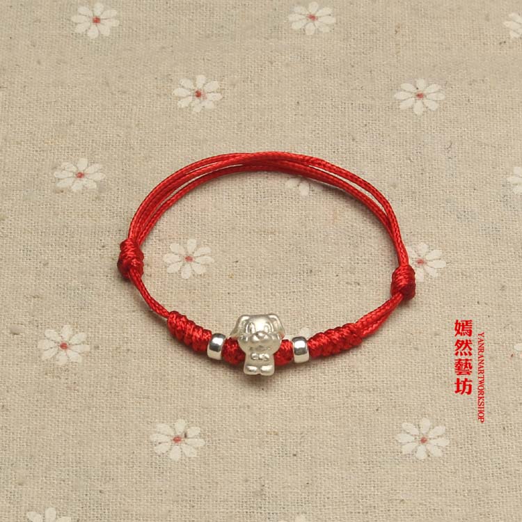 S999 sterling bạc 3D cộng với bạc cứng cung hoàng đạo lợn đỏ dây đeo vòng chân đôi chân đỏ dây thừng tay dây nam và nữ năm lắc chân nữ