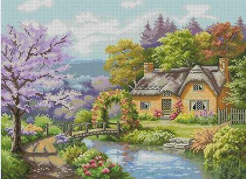 Cross-stitch source documents riverside cottage