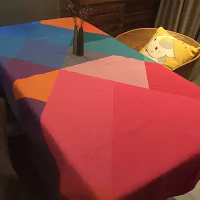 Modern geometric ins cotton linen table cloth tea table cloth diamond colored grid cloth creative Joker European and American style cover tablecloth