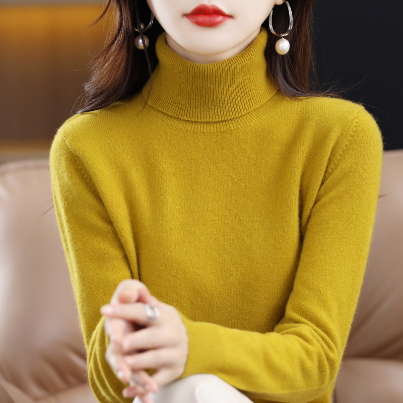 High-Neck Cashmere Sweater for Women, Autumn and Winter Warm Base Layer Top, 100% Pure Wool Sweater, Pullover Knitted Cashmere Sweater, Loose Fit