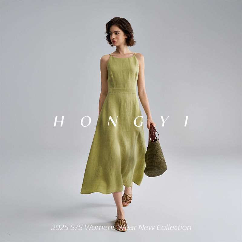 Hongyi Hongyi Summer Vacation High-End A-Line Suspender Dress Linen Bias-Cut Shoulder-Cut Tank Dress Hongyi Hongyi Summer Vacation High-End A-Line Suspender Dress Linen Bias-Cut Shoulder-Cut Tank Dress