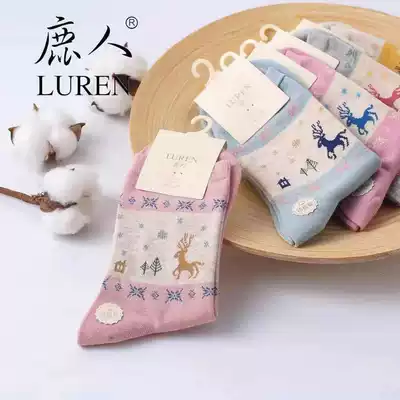 Deer people women's socks autumn and winter thick cotton mid-tube women's comfortable cotton socks high tube warm color women's socks 3003